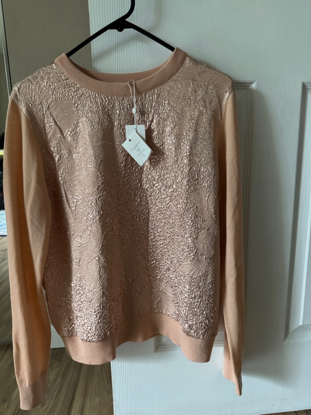 Tory Burch Peach Textured Crewneck Sweater